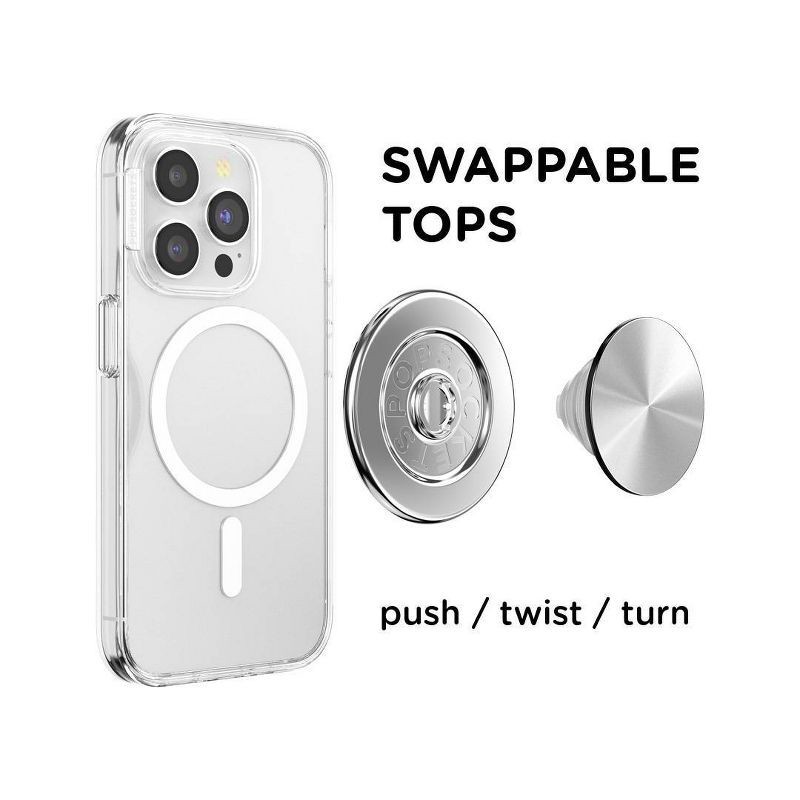 slide 3 of 5, PopSockets Magnetic Phone Grip with MagSafe Magnetic Adapter Ring Included - Aluminum Radial Silver, 1 ct