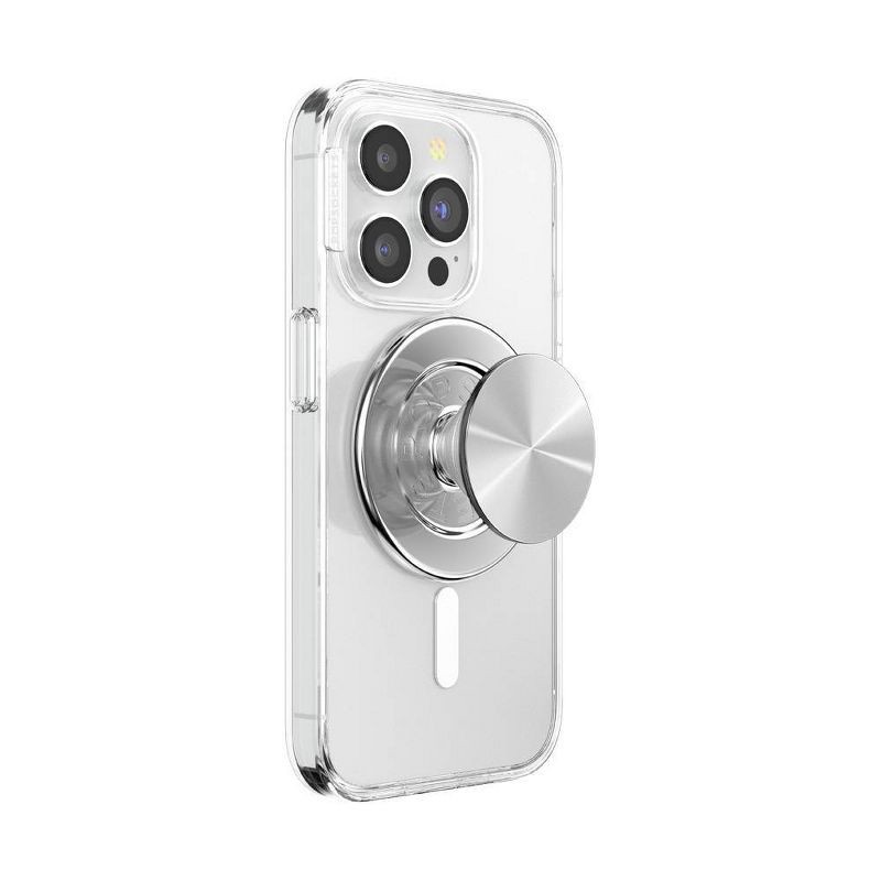 slide 5 of 5, PopSockets Magnetic Phone Grip with MagSafe Magnetic Adapter Ring Included - Aluminum Radial Silver, 1 ct