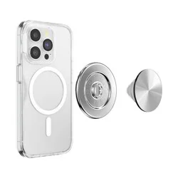 PopSockets Magnetic Phone Grip with MagSafe Magnetic Adapter Ring Included - Aluminum Radial Silver