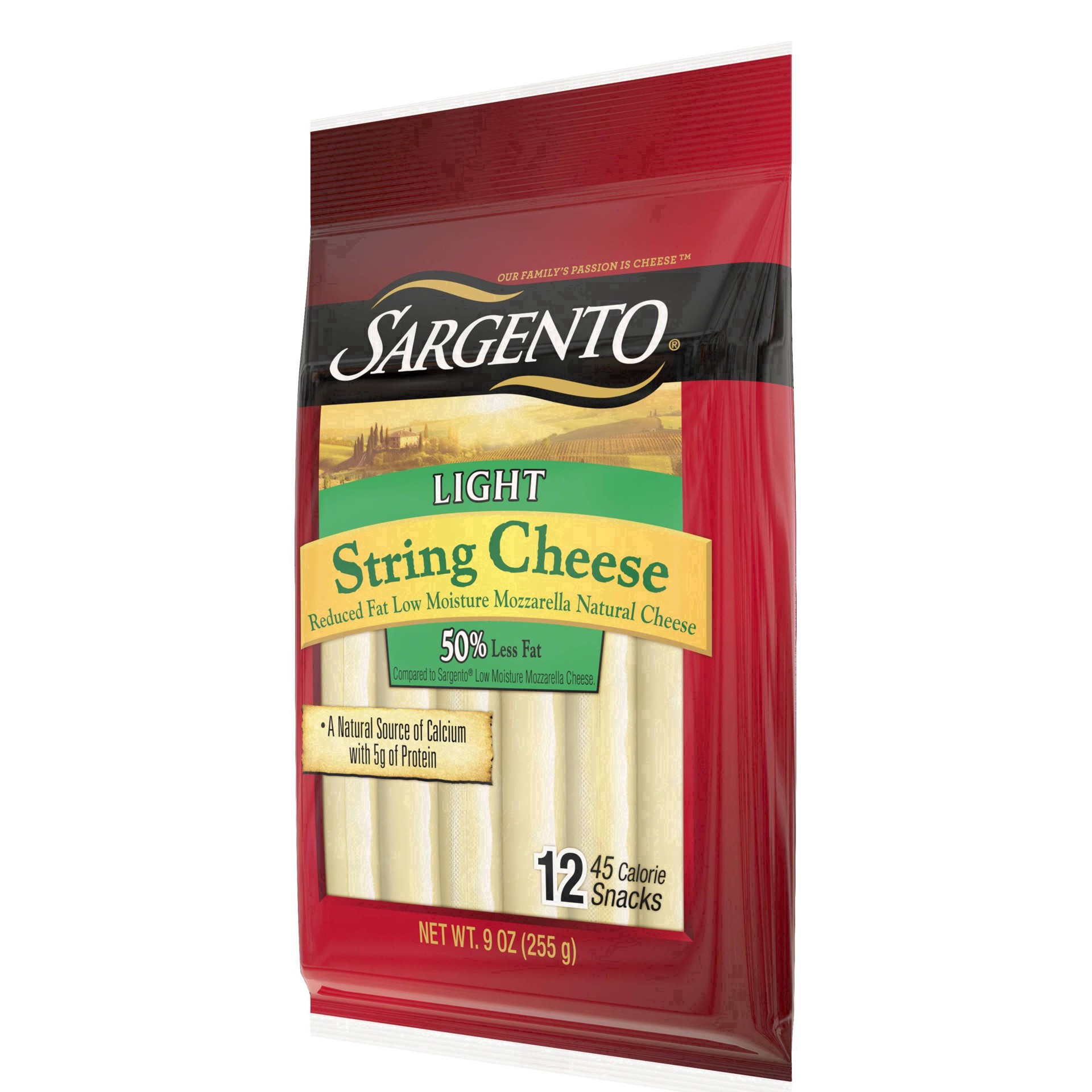 slide 7 of 62, Sargento Reduced Fat Low Moisture Part-Skim Mozzarella Natural Cheese Light String Cheese Snacks, 9 oz., 12-Count, 9 oz