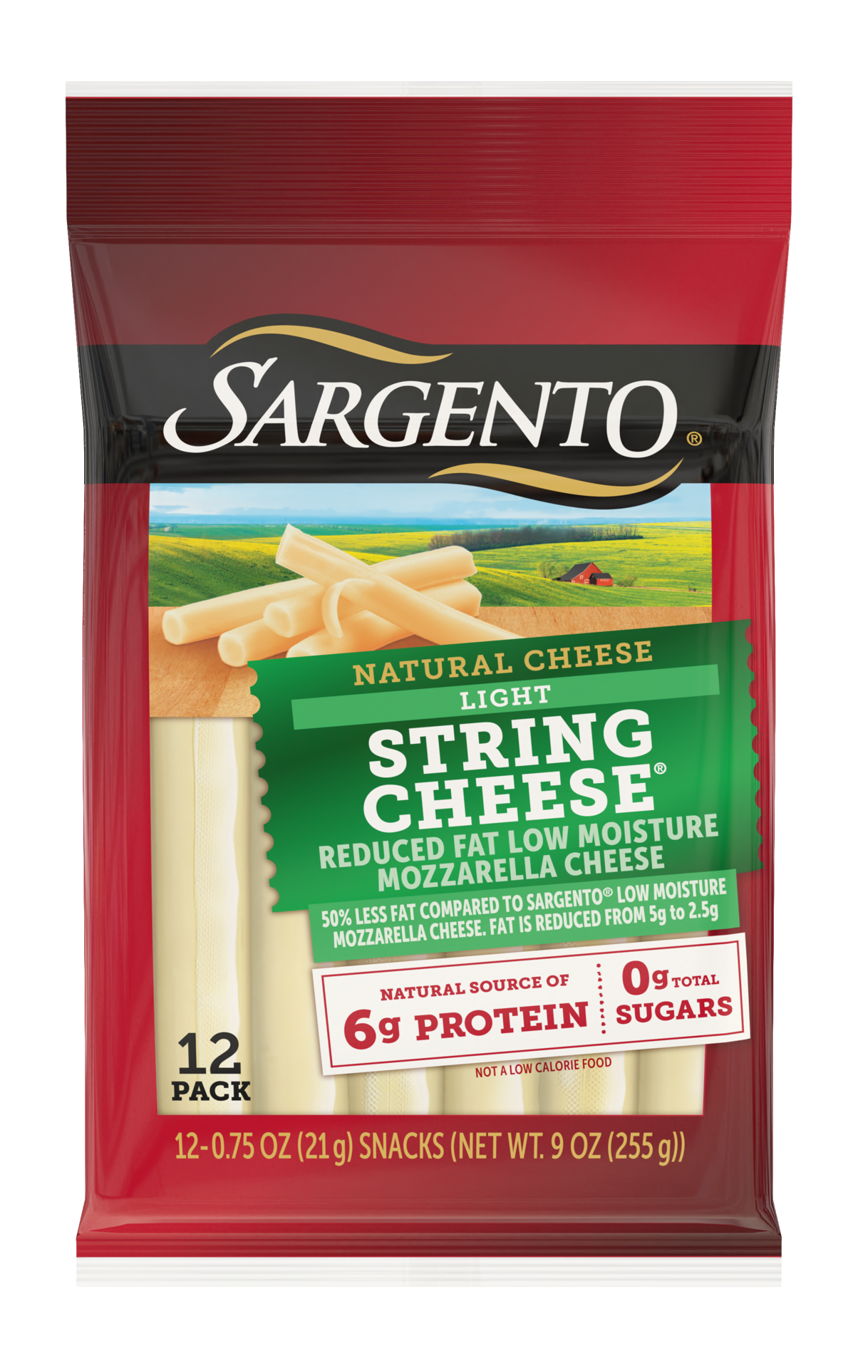 slide 1 of 62, Sargento Reduced Fat Low Moisture Part-Skim Mozzarella Natural Cheese Light String Cheese Snacks, 12-Count, 9 oz, 9 oz