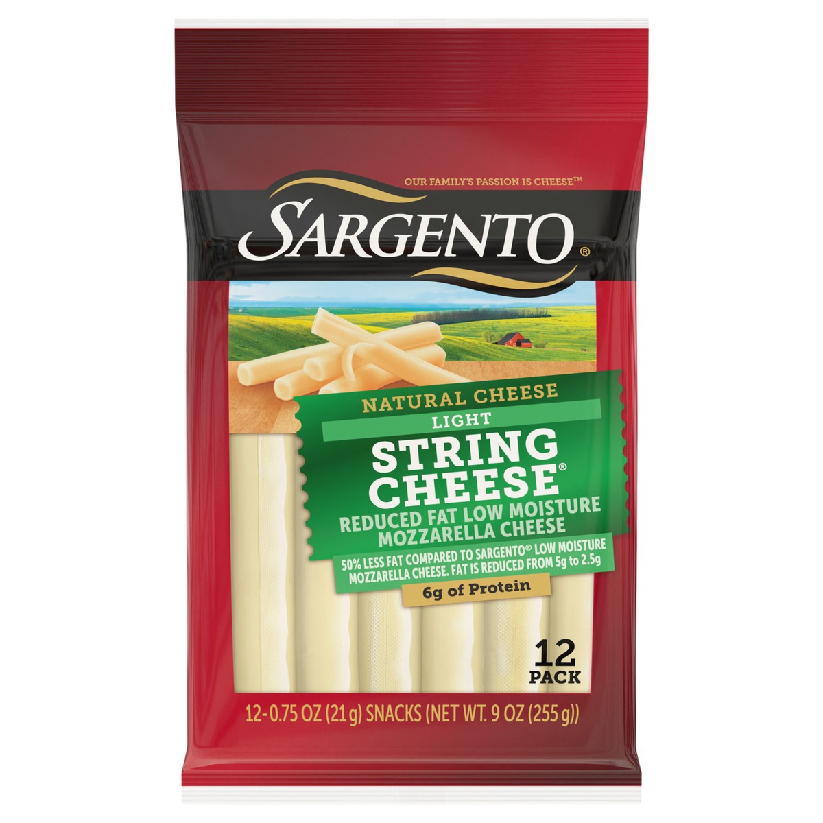 slide 1 of 62, Sargento Reduced Fat Low Moisture Part-Skim Mozzarella Natural Cheese Light String Cheese Snacks, 12-Count, 9 oz, 9 oz