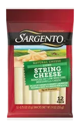 Sargento Reduced Fat Low Moisture Part-Skim Mozzarella Natural Cheese Light String Cheese Snacks, 9 oz., 12-Count