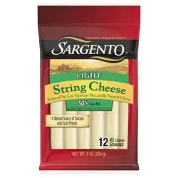 Sargento Reduced Fat Low Moisture Part-Skim Mozzarella Natural Cheese Light String Cheese Snacks, 9 oz., 12-Count