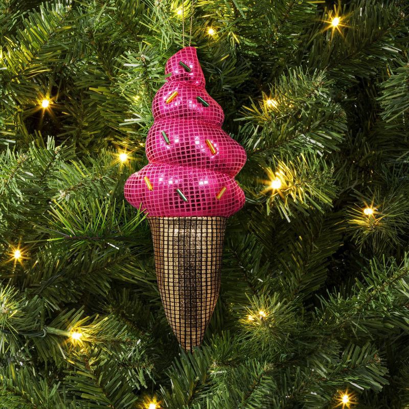 slide 2 of 3, 3" Christmas Fabric Disco Ice Cream Cone Ornament - Wondershop™, 1 ct