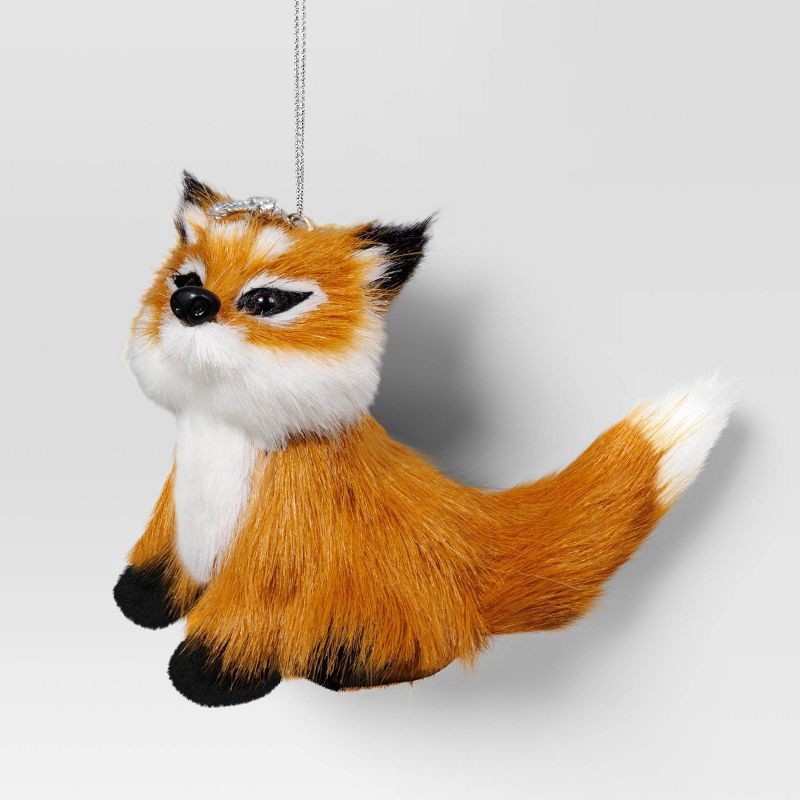 slide 1 of 3, 4" Christmas Faux Fur Animals Fox - Wondershop™, 1 ct