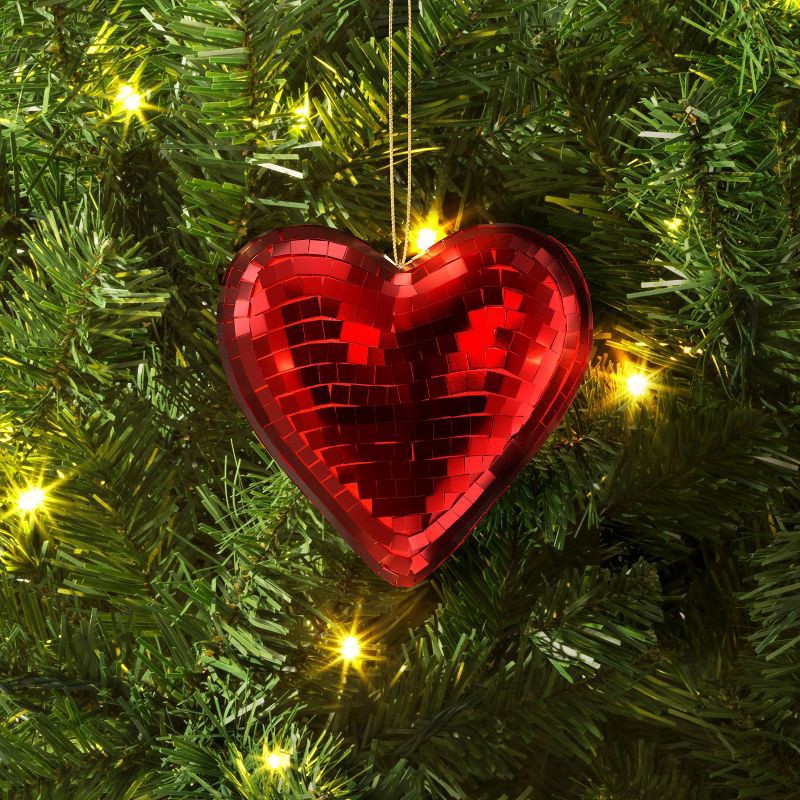 slide 2 of 3, 4" Christmas Disco Heart Ornament Red - Wondershop™, 1 ct