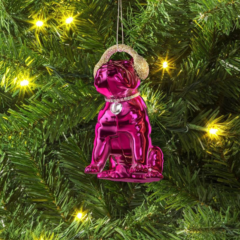 slide 2 of 3, 4" Christmas Hot Pink Puppy with Glitter Earmuff Ornament - Wondershop™, 1 ct