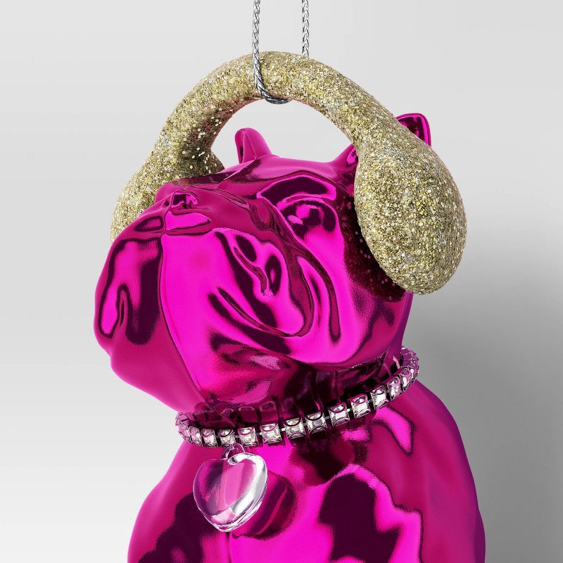 slide 3 of 3, 4" Christmas Hot Pink Puppy with Glitter Earmuff Ornament - Wondershop™, 1 ct