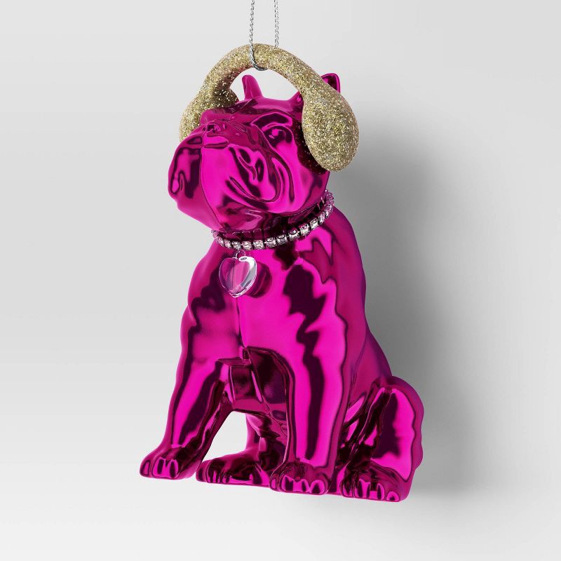 slide 1 of 3, 4" Christmas Hot Pink Puppy with Glitter Earmuff Ornament - Wondershop™, 1 ct