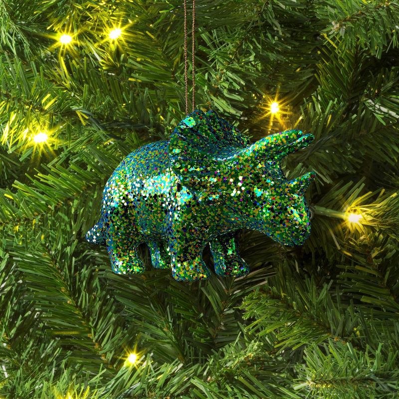 slide 2 of 3, 5" Christmas Plastic Chunky Glitter Dinosaur Ornament Green - Wondershop™, 1 ct