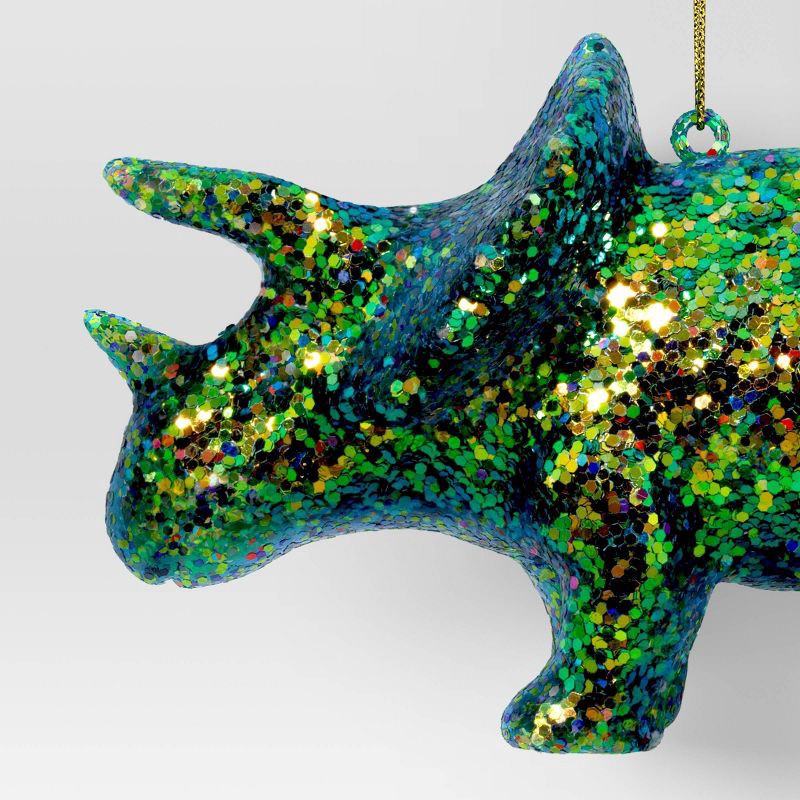 slide 3 of 3, 5" Christmas Plastic Chunky Glitter Dinosaur Ornament Green - Wondershop™, 1 ct