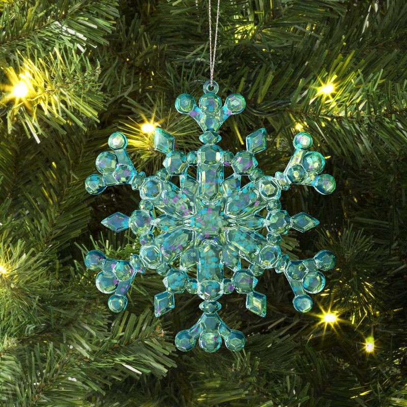 slide 2 of 3, 5" Christmas Turquoise Plastic Snowflake Ornament - Wondershop™, 1 ct