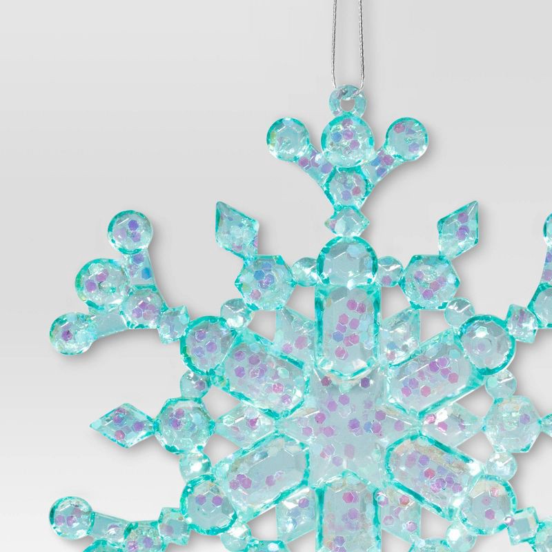slide 3 of 3, 5" Christmas Turquoise Plastic Snowflake Ornament - Wondershop™, 1 ct