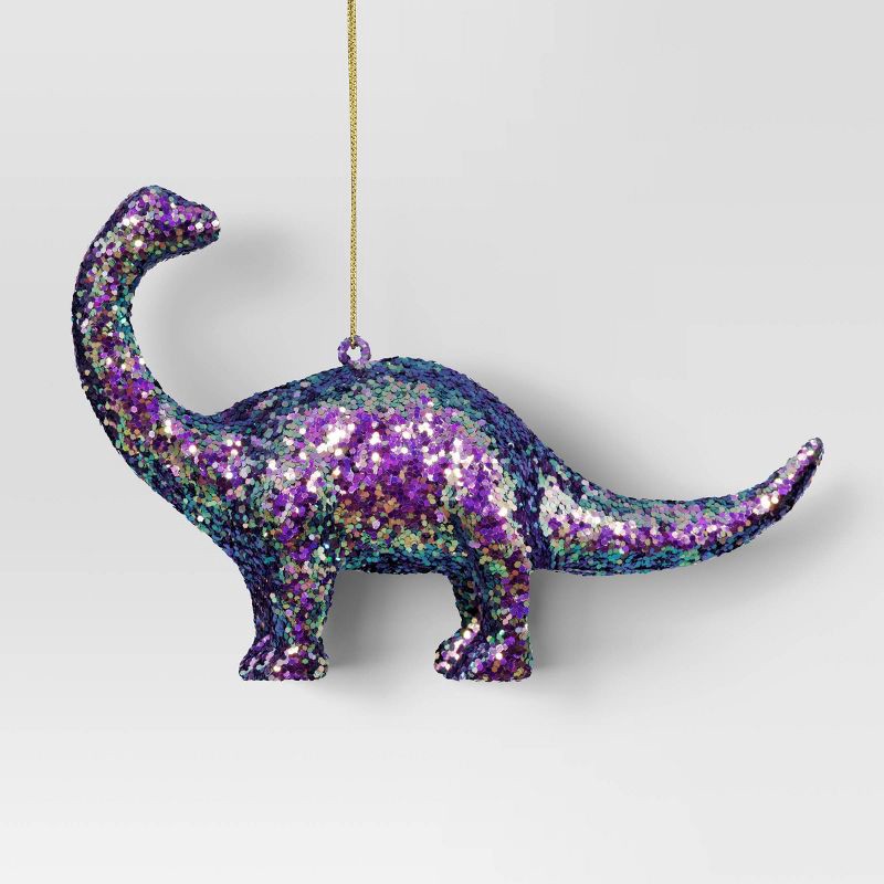 slide 1 of 3, 5" Christmas Plastic Chunky Glitter Dinosaur Ornament Purple - Wondershop™, 1 ct