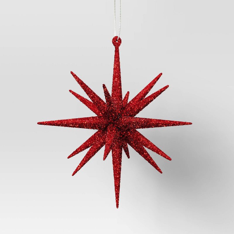 slide 1 of 3, 5.8" Christmas Plastic Spike Starburst Ornament Red - Wondershop™, 1 ct