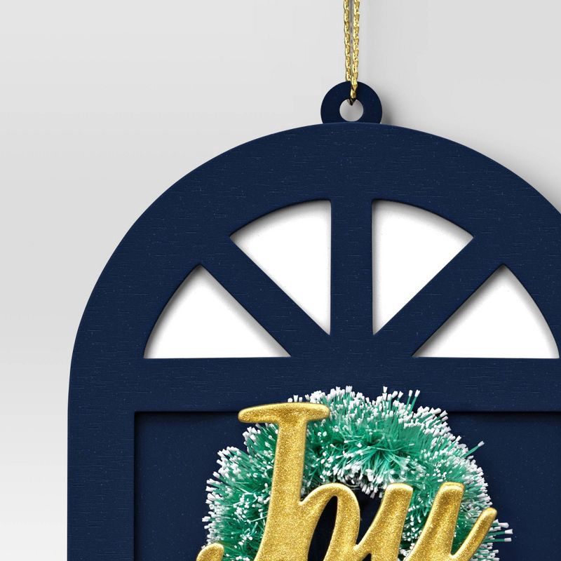 slide 3 of 3, Christmas Blue Wood Door "Joy" Ornament - Wondershop™, 1 ct