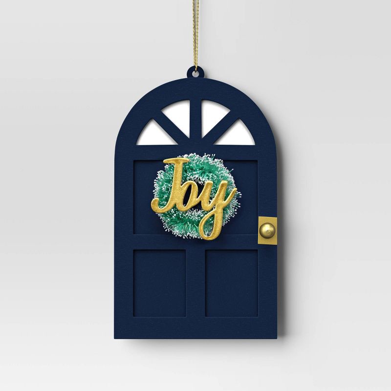 slide 1 of 3, Christmas Blue Wood Door "Joy" Ornament - Wondershop™, 1 ct