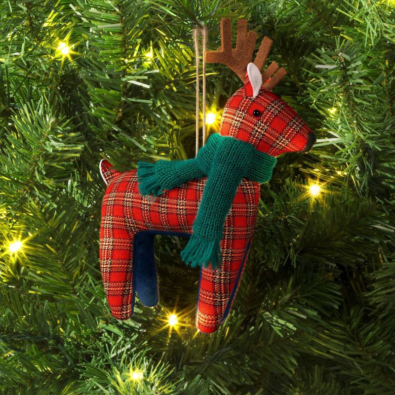 slide 2 of 3, Christmas Fabric Deer Ornament Red Plaid - Wondershop™, 1 ct