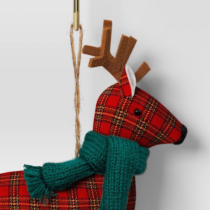 slide 3 of 3, Christmas Fabric Deer Ornament Red Plaid - Wondershop™, 1 ct