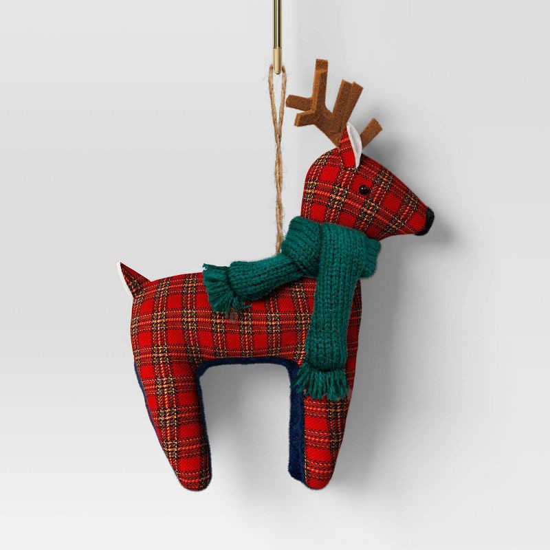 slide 1 of 3, Christmas Fabric Deer Ornament Red Plaid - Wondershop™, 1 ct
