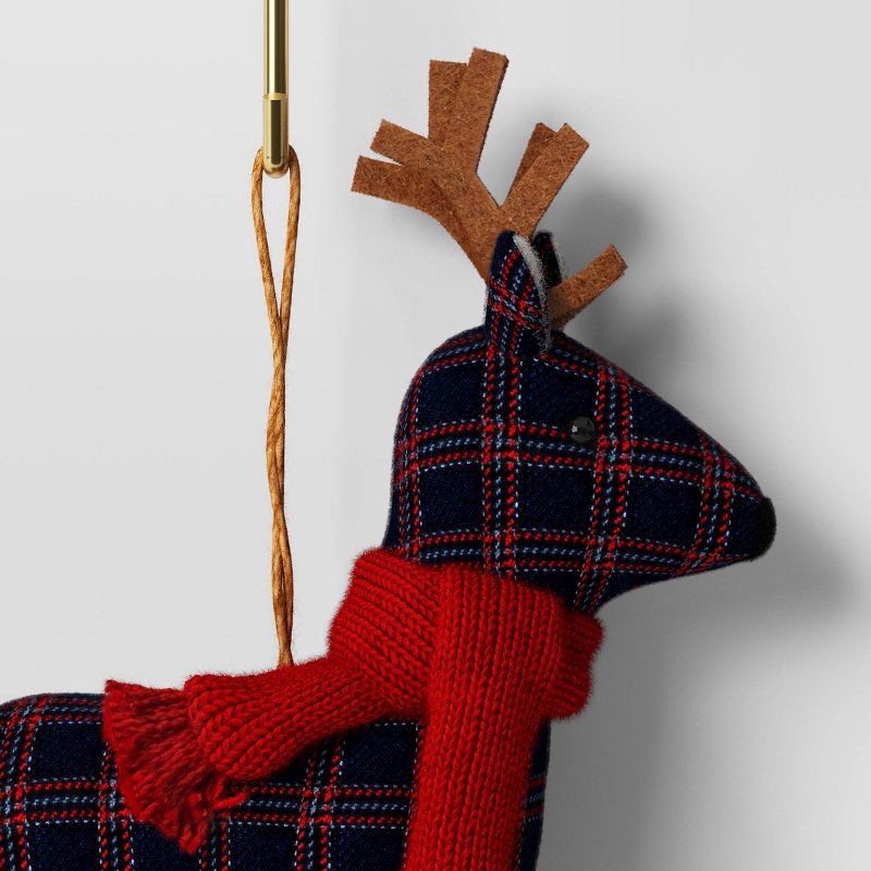 slide 3 of 3, Christmas Fabric Deer Ornament Blue Plaid - Wondershop™, 1 ct