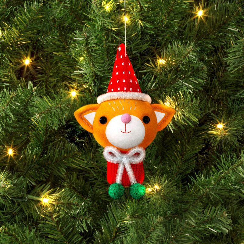 slide 2 of 3, Christmas Fabric Cat Head with Red Hat Ornament - Wondershop™, 1 ct