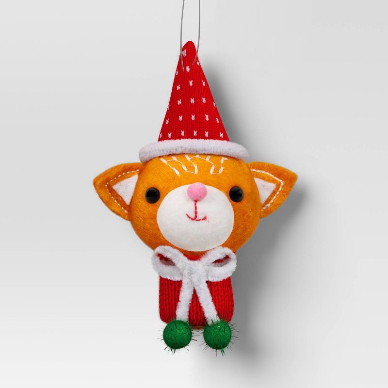 slide 1 of 3, Christmas Fabric Cat Head with Red Hat Ornament - Wondershop™, 1 ct