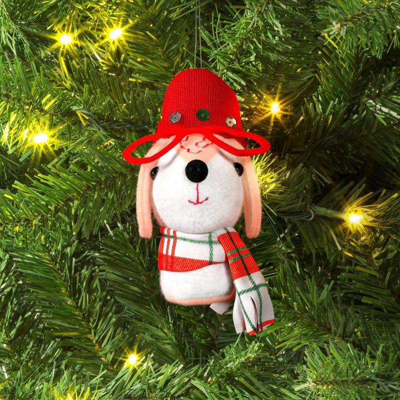 slide 2 of 3, Fabric Dog Head Plaid Scarf Christmas Tree Ornament - Wondershop™, 1 ct