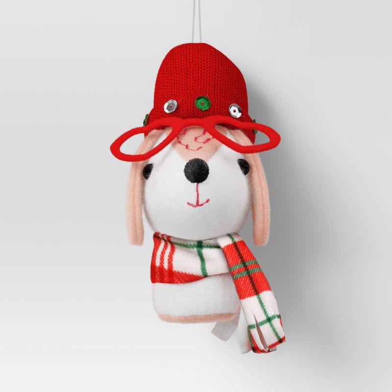 slide 1 of 3, Fabric Dog Head Plaid Scarf Christmas Tree Ornament - Wondershop™, 1 ct