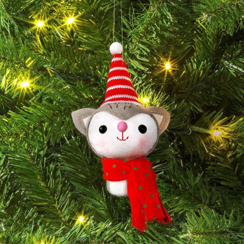 slide 2 of 3, Christmas Fabric Cat Head Red Polkadot Scarf Ornament - Wondershop™, 1 ct