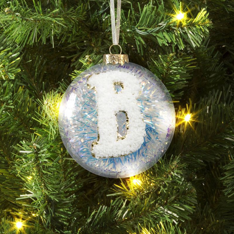 slide 2 of 3, Christmas Monogram Plastic Tinsel Ball B - Wondershop™, 1 ct