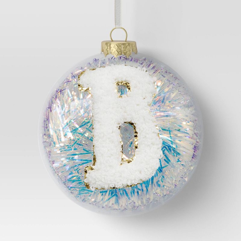 slide 1 of 3, Christmas Monogram Plastic Tinsel Ball B - Wondershop™, 1 ct