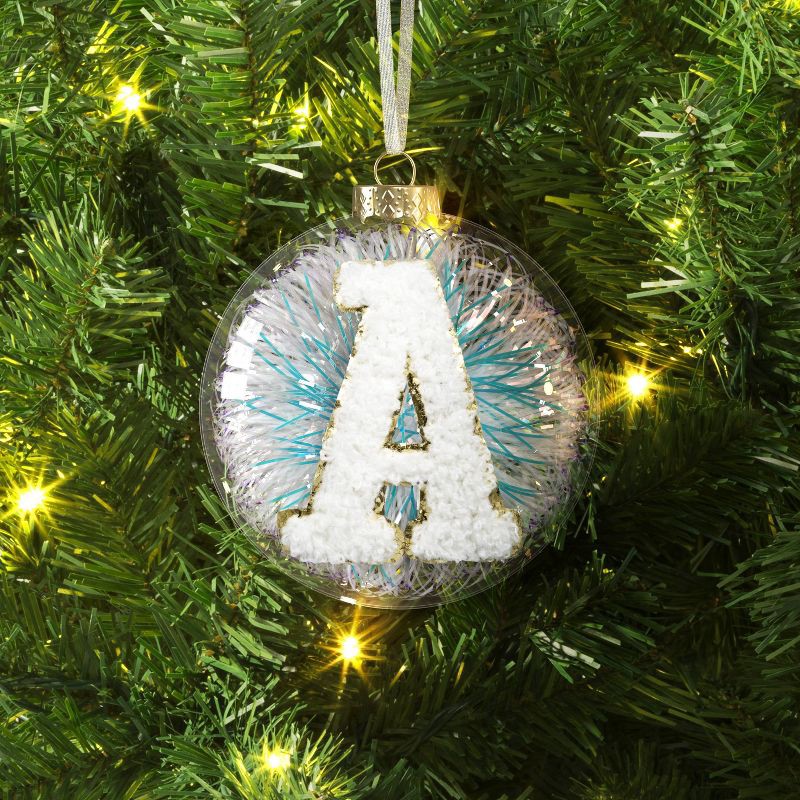 slide 2 of 3, Christmas Monogram Plastic Tinsel Ball A - Wondershop™, 1 ct