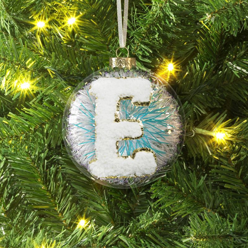 slide 2 of 3, Christmas Monogram Plastic Tinsel Ball E - Wondershop™, 1 ct