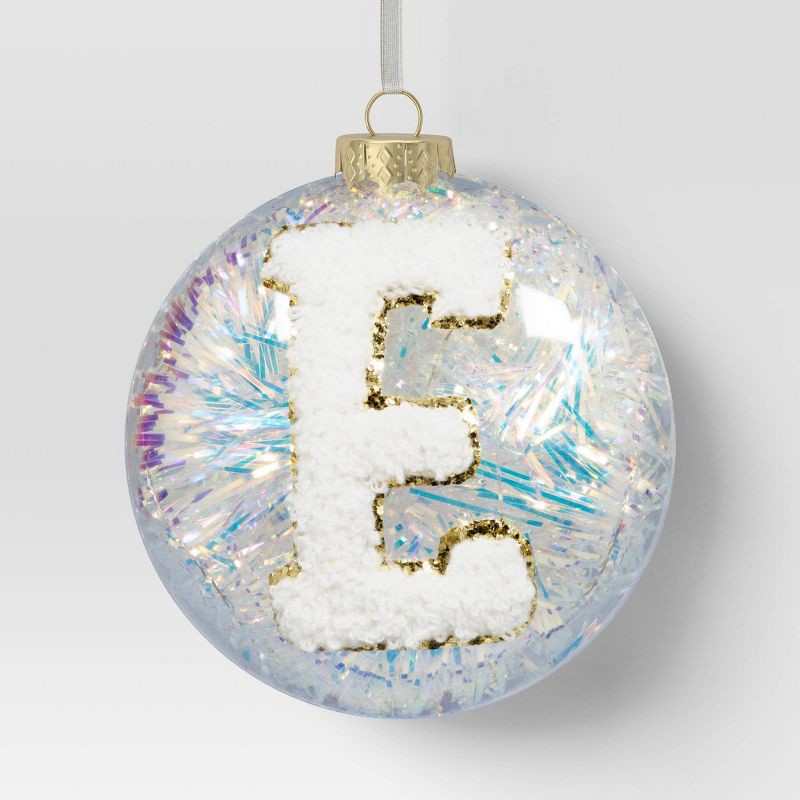 slide 1 of 3, Christmas Monogram Plastic Tinsel Ball E - Wondershop™, 1 ct