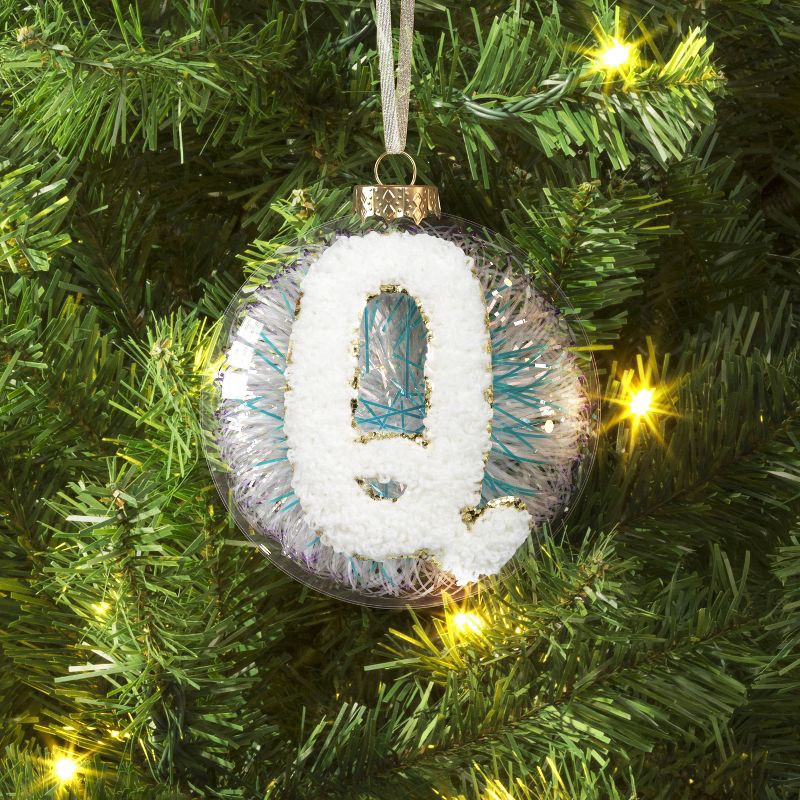 slide 2 of 3, Christmas Monogram Plastic Tinsel Ball Q - Wondershop™, 1 ct