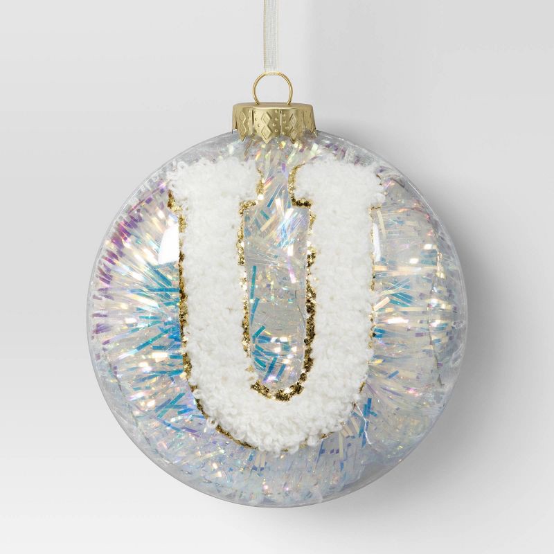 slide 1 of 3, Christmas Monogram Plastic Tinsel Ball U - Wondershop™, 1 ct