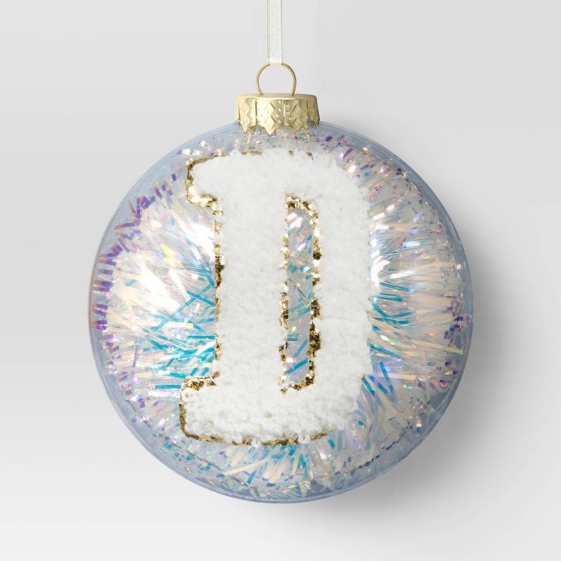 slide 1 of 3, Christmas Monogram Plastic Tinsel Ball D - Wondershop™, 1 ct