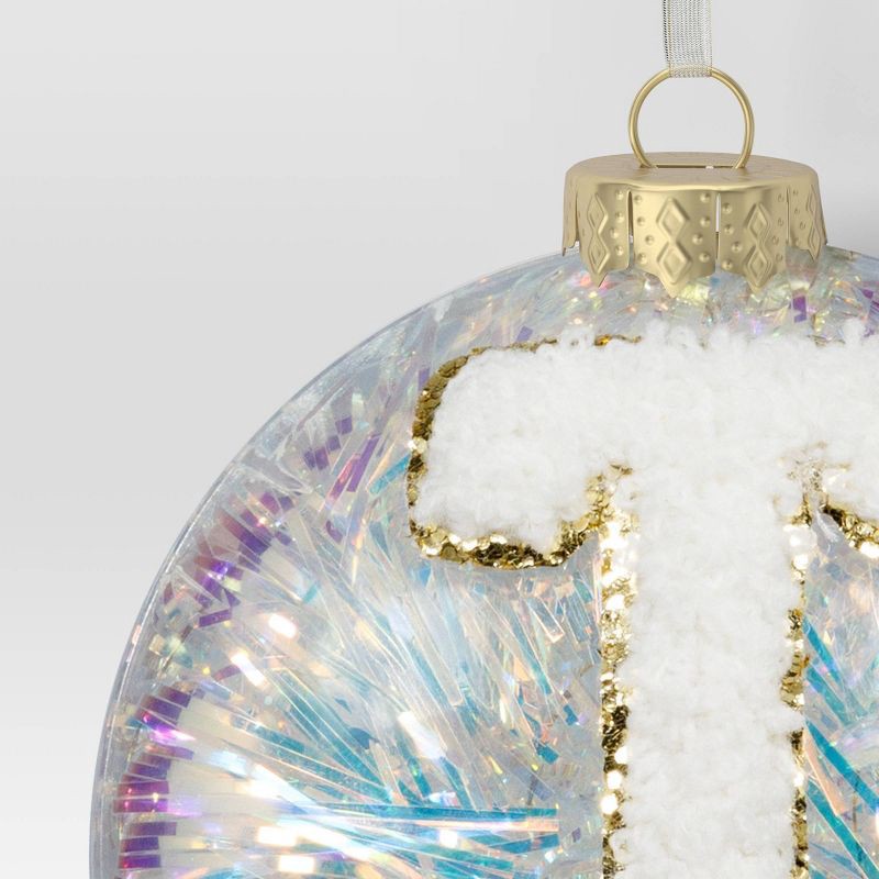 slide 3 of 3, Christmas Monogram Plastic Tinsel Ball T - Wondershop™, 1 ct