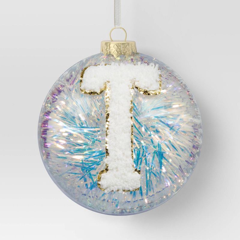 slide 1 of 3, Christmas Monogram Plastic Tinsel Ball T - Wondershop™, 1 ct