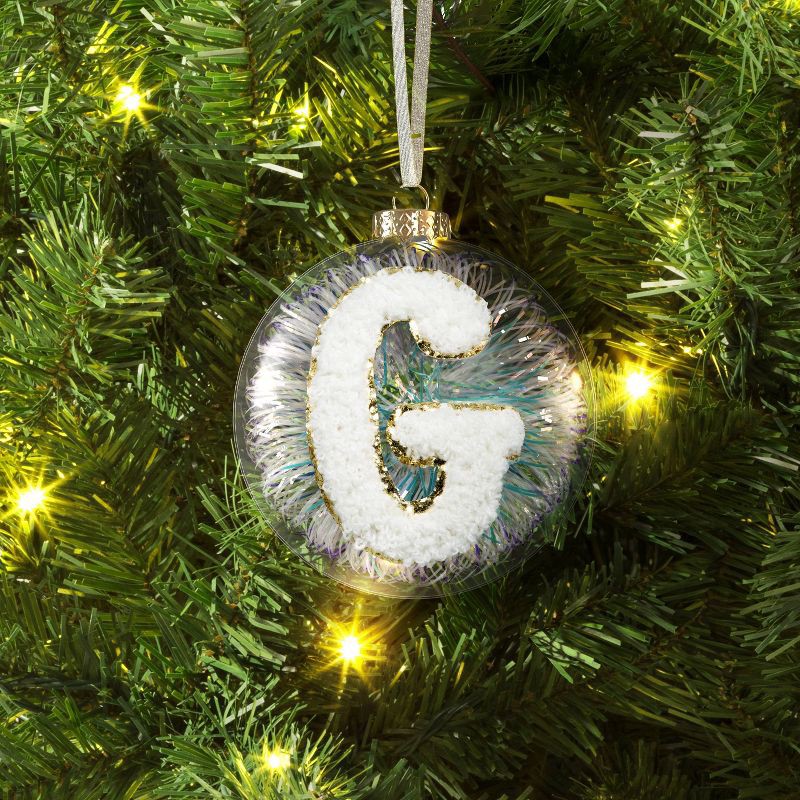 slide 2 of 3, Christmas Monogram Plastic Tinsel Ball G - Wondershop™, 1 ct