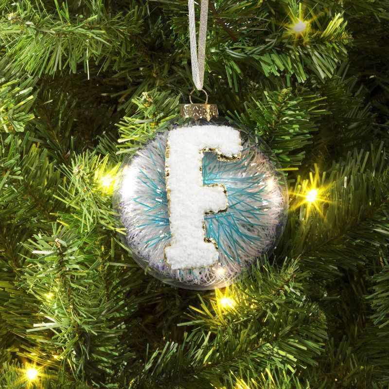 slide 2 of 3, Christmas Monogram Plastic Tinsel Ball F - Wondershop™, 1 ct