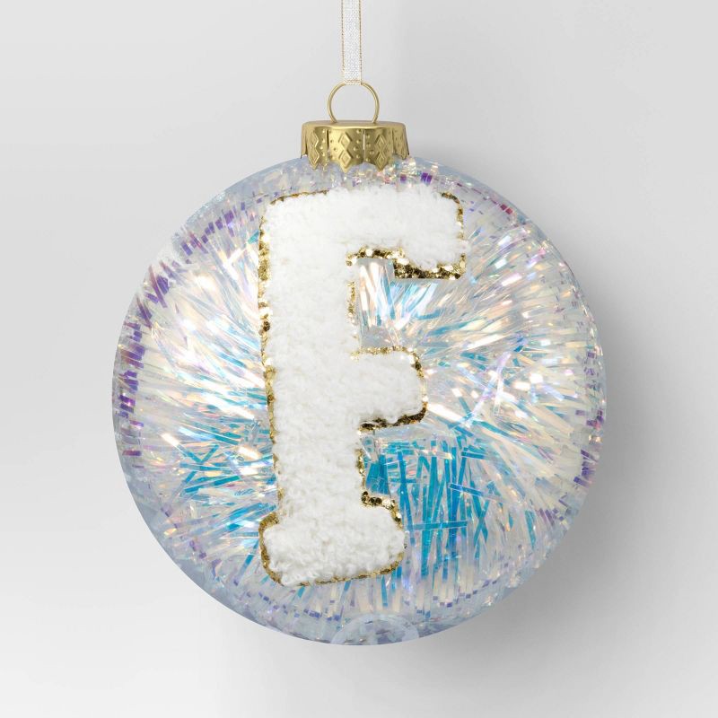 slide 1 of 3, Christmas Monogram Plastic Tinsel Ball F - Wondershop™, 1 ct