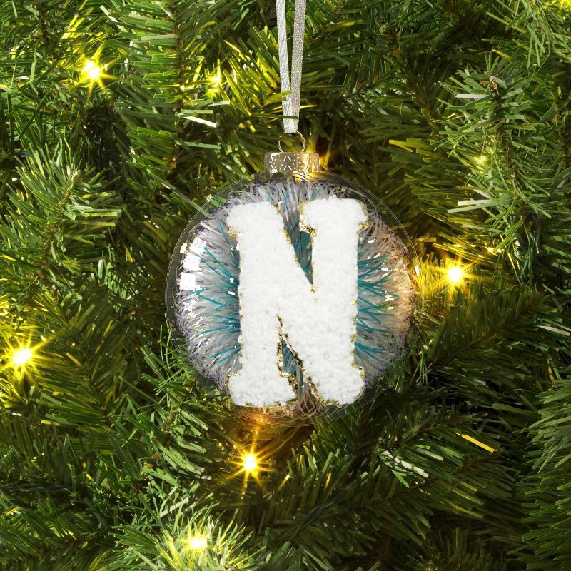 slide 2 of 3, Christmas Monogram Plastic Tinsel Ball N - Wondershop™, 1 ct