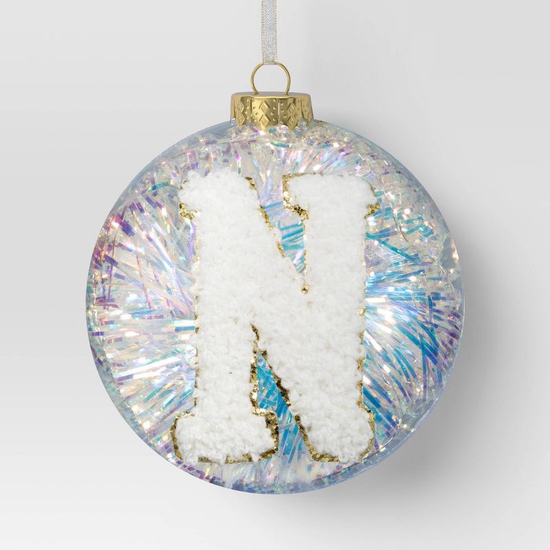 slide 1 of 3, Christmas Monogram Plastic Tinsel Ball N - Wondershop™, 1 ct