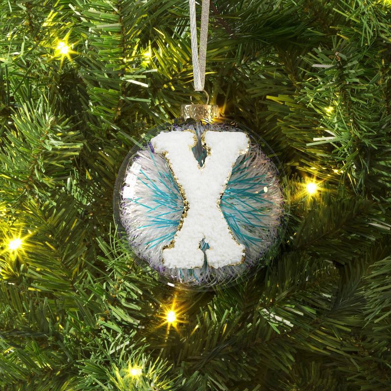 slide 2 of 3, Christmas Monogram Plastic Tinsel Ball X - Wondershop™, 1 ct
