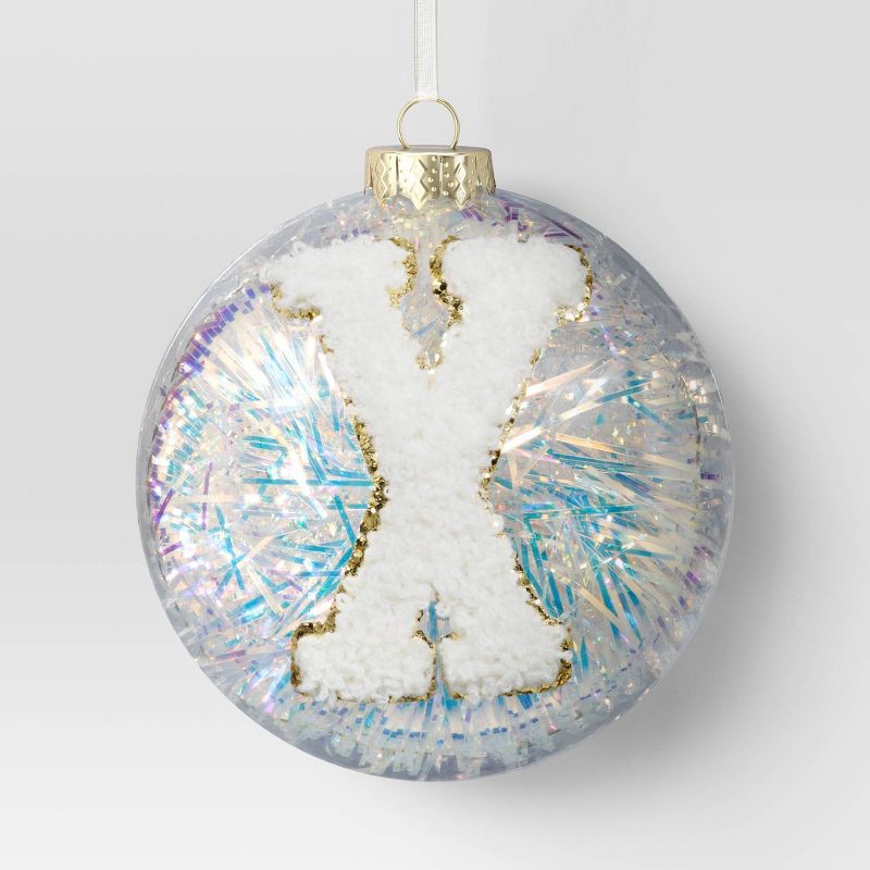 slide 1 of 3, Christmas Monogram Plastic Tinsel Ball X - Wondershop™, 1 ct