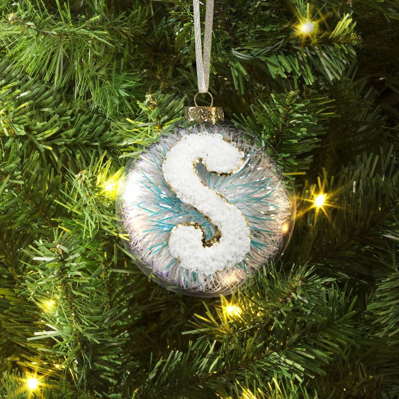 slide 2 of 3, Christmas Monogram Plastic Tinsel Ball S - Wondershop™, 1 ct
