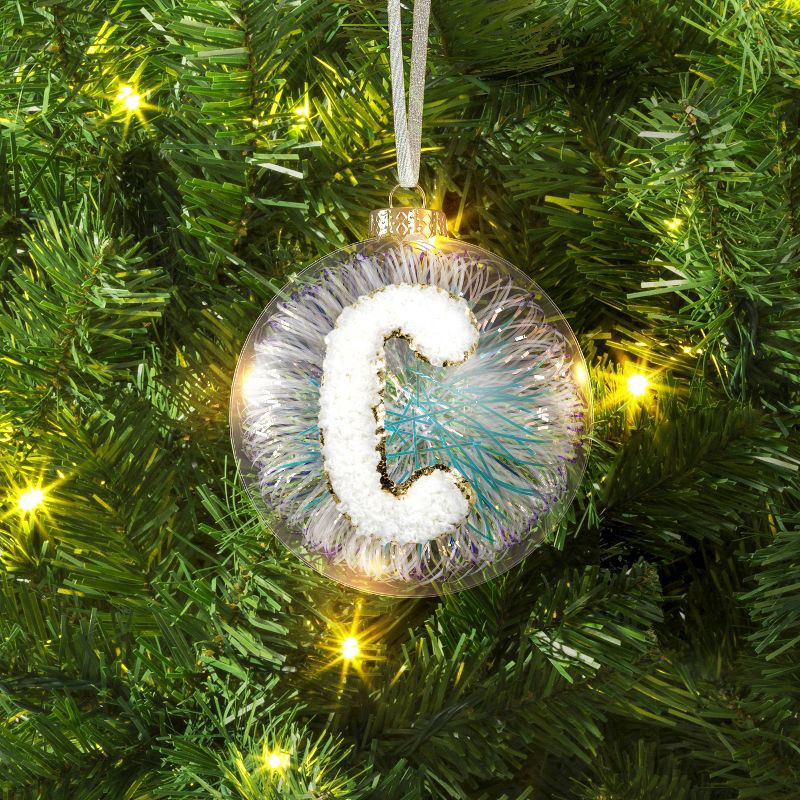 slide 2 of 3, Christmas Monogram Plastic Tinsel Ball C - Wondershop™, 1 ct